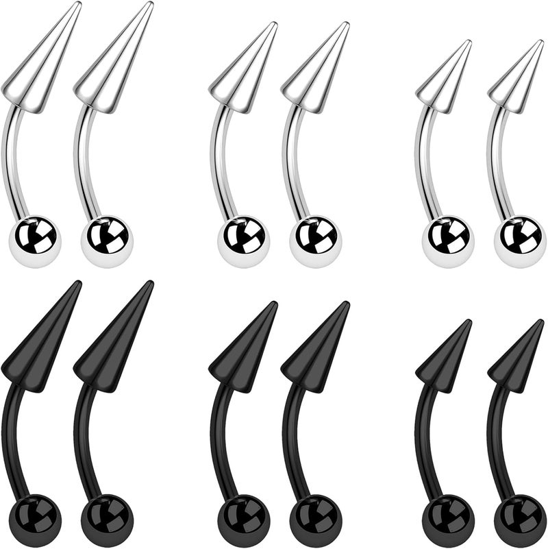 BodyAce 12PCS Spike Rook Earrings Eyebrow Rings, 316L Surgical Steel 16G Curved Barbell Cartilage Helix Earring, Lip Rings Tragus Daith Piercing Jewelry - Image 1